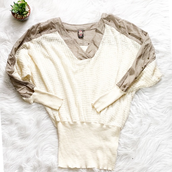 FP Cream Colored Dolman Sleeve Waffle Knit Top - Picture 5 of 11